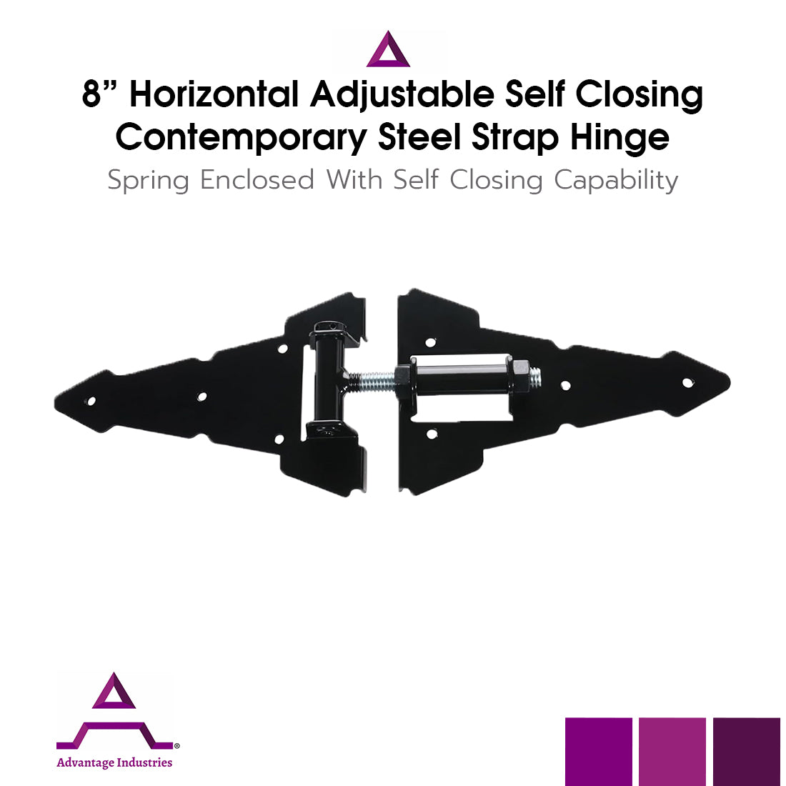 Advantage Industries Heavy Duty 8" Horizontal Self Closing Contemporary Steel Strap Hinge (AD2009)