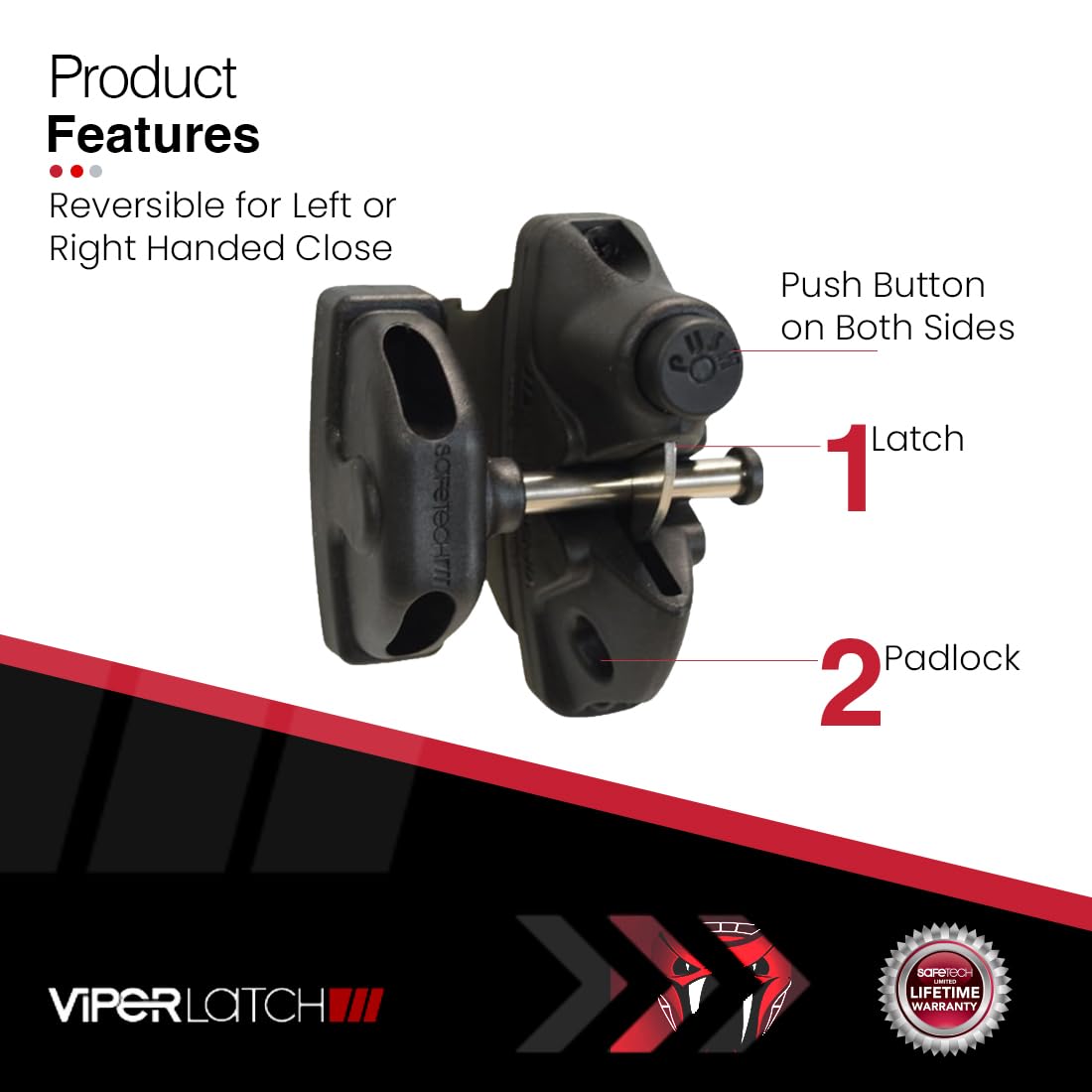 Safetech Hardware ViperX5-2 Two-Sided Gate Latch (VIPERX5-2")